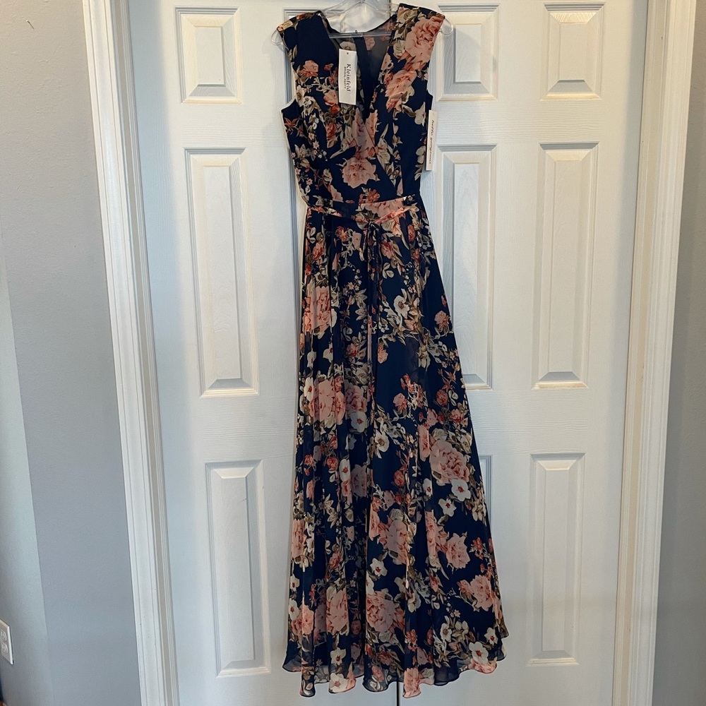 Kleinfeld long navy floral dress size 14